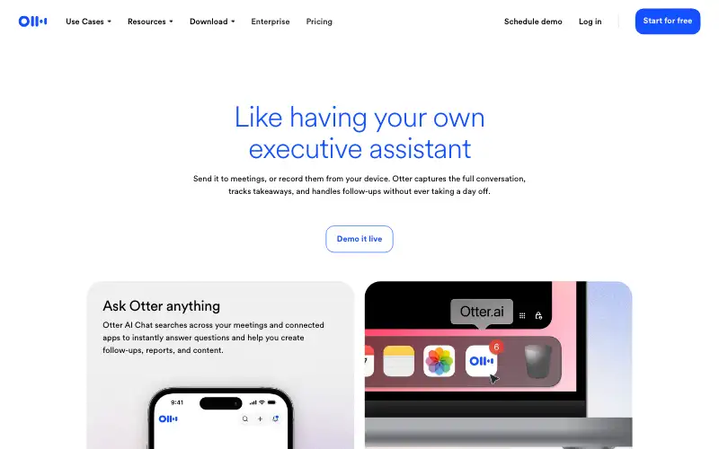 Screenshot of otter.ai, further down the homepage