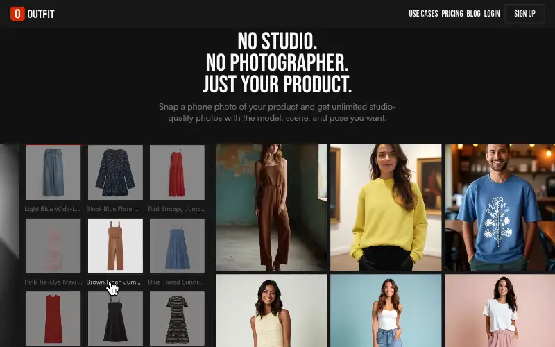 Screenshot of outfit.fm, further down the homepage
