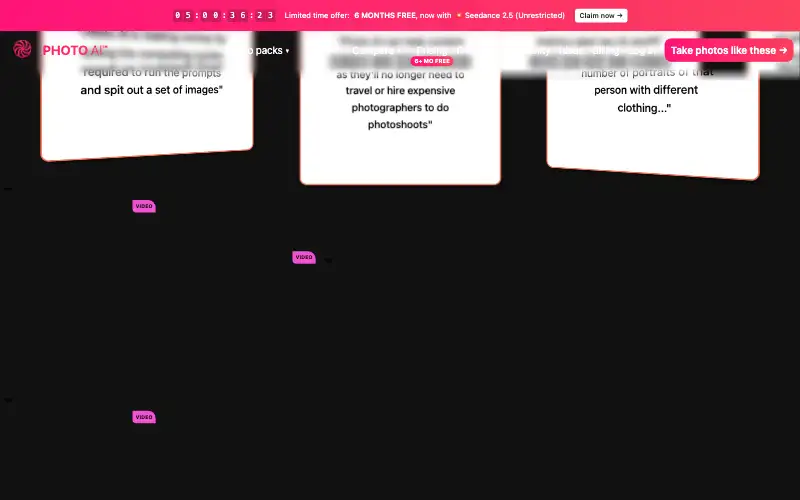 Screenshot of photoai.com, further down the homepage