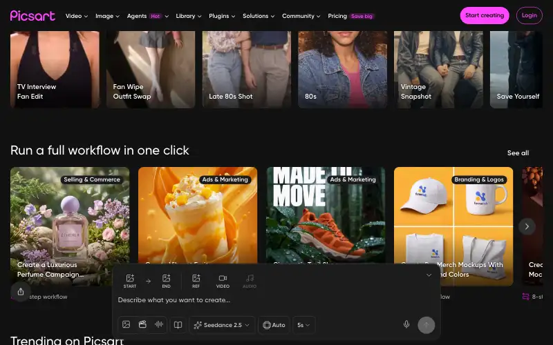 Screenshot of picsart.com, further down the homepage