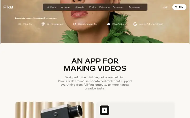 Screenshot of pika.art, further down the homepage