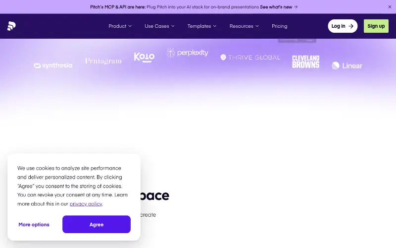 Screenshot of pitch.com, further down the homepage