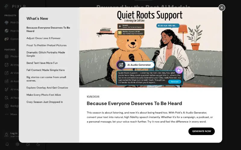 Screenshot of pixlr.com, further down the homepage