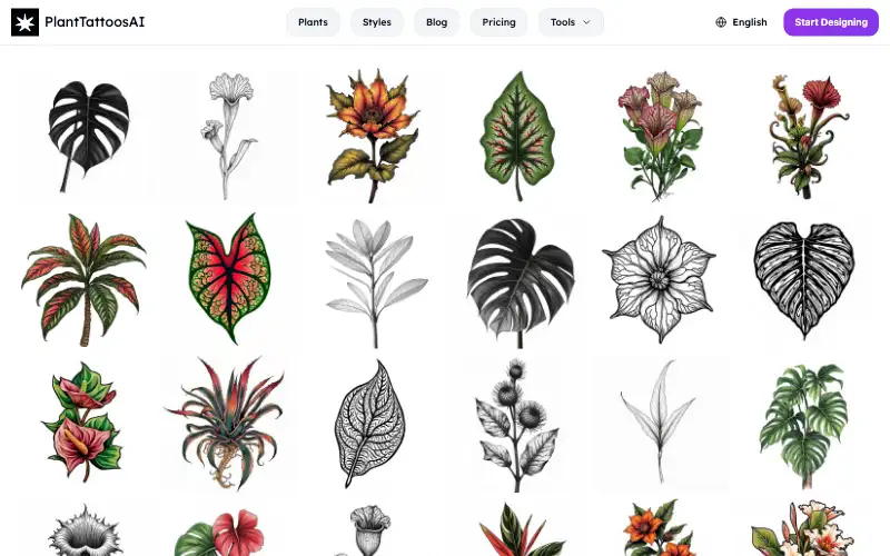 Screenshot of planttattoosai.com, further down the homepage