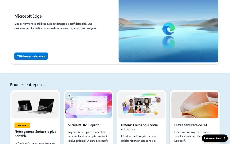 Screenshot of microsoft.com, further down the homepage