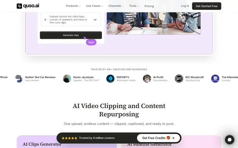 Screenshot of quso.ai, further down the homepage