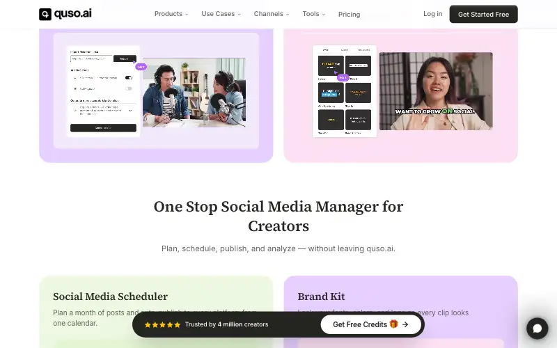 Screenshot of quso.ai, further down the homepage