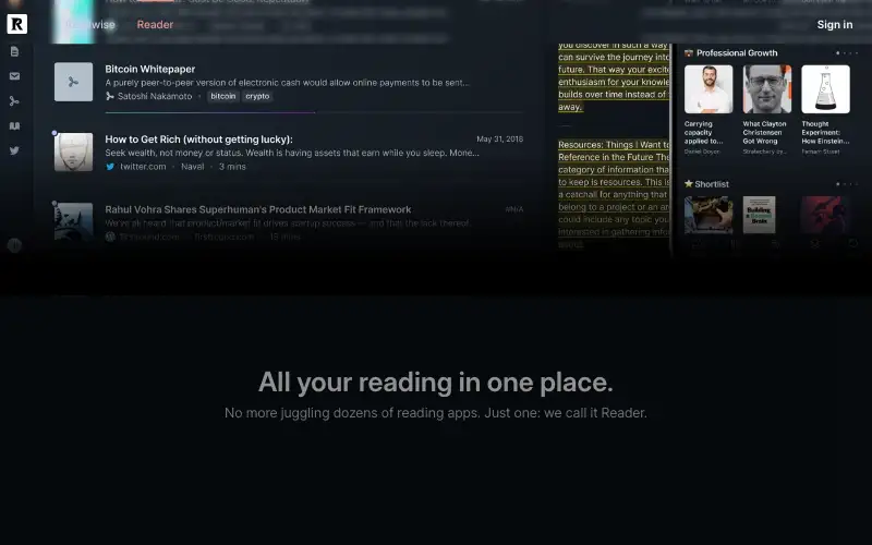 Screenshot of readwise.io, further down the homepage