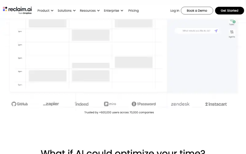 Screenshot of reclaim.ai, further down the homepage