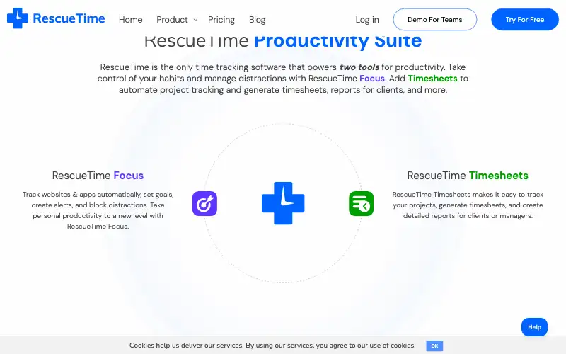 Screenshot of rescuetime.com, further down the homepage