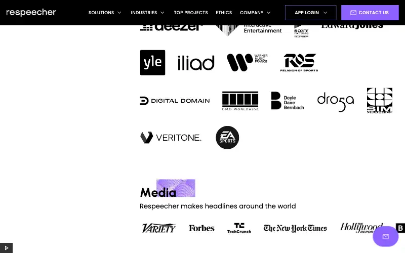 Screenshot of respeecher.com, further down the homepage