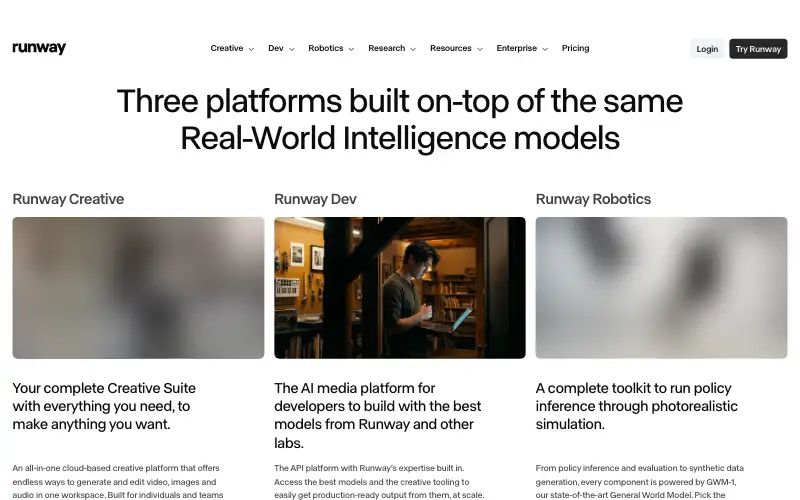 Screenshot of runwayml.com, further down the homepage