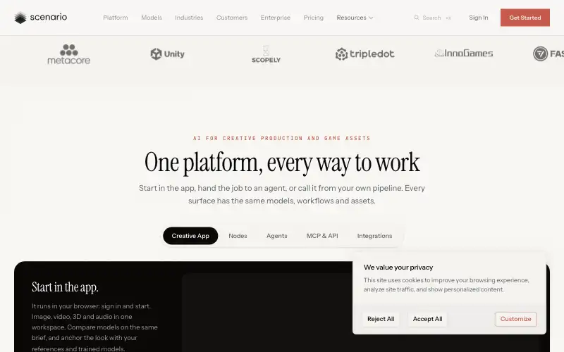 Screenshot of scenario.com, further down the homepage