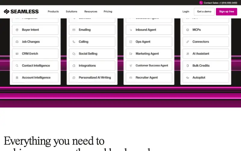Screenshot of seamless.ai, further down the homepage