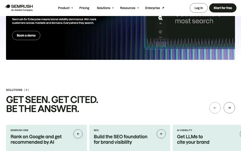 Screenshot of semrush.com, further down the homepage