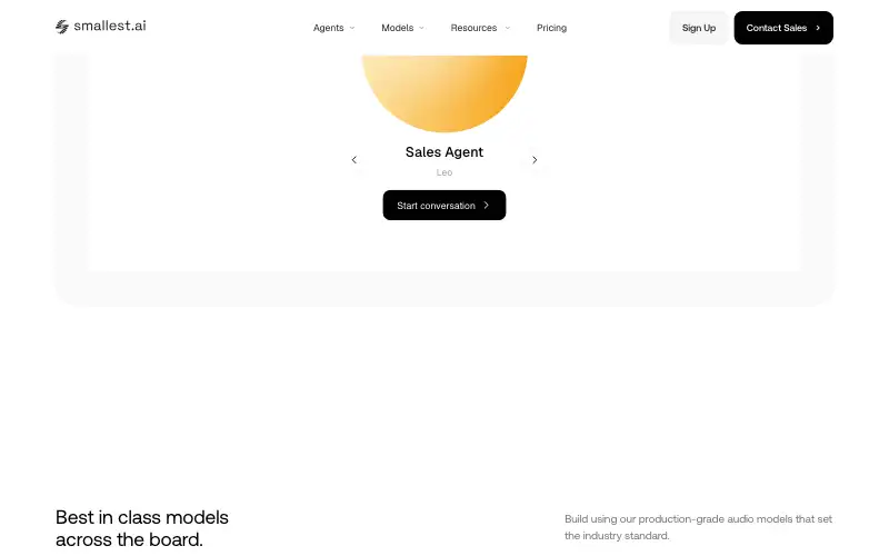 Screenshot of smallest.ai, further down the homepage