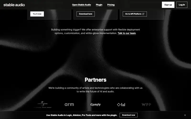 Screenshot of stableaudio.com, further down the homepage