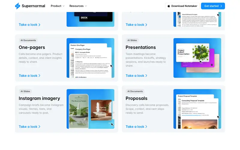 Screenshot of supernormal.com, further down the homepage