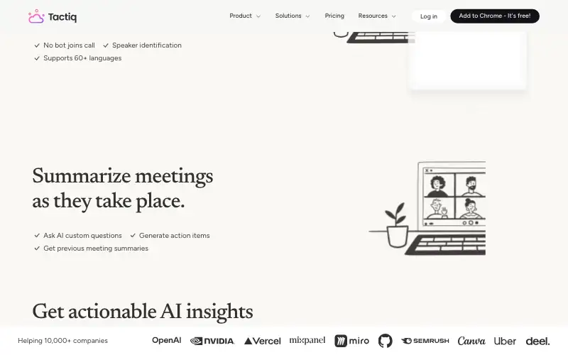 Screenshot of tactiq.io, further down the homepage