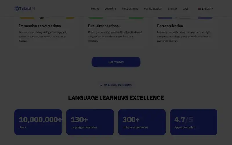 Screenshot of talkpal.ai, further down the homepage
