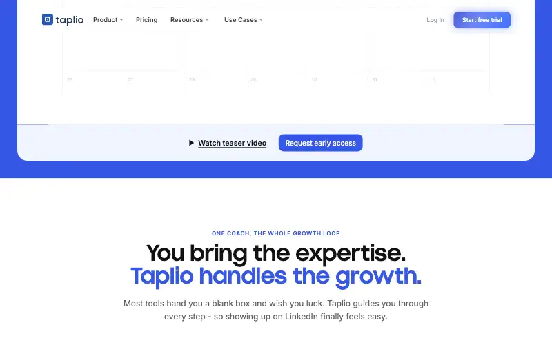 Screenshot of taplio.com, further down the homepage