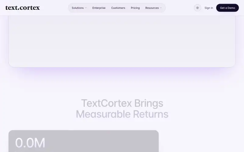 Screenshot of textcortex.com, further down the homepage
