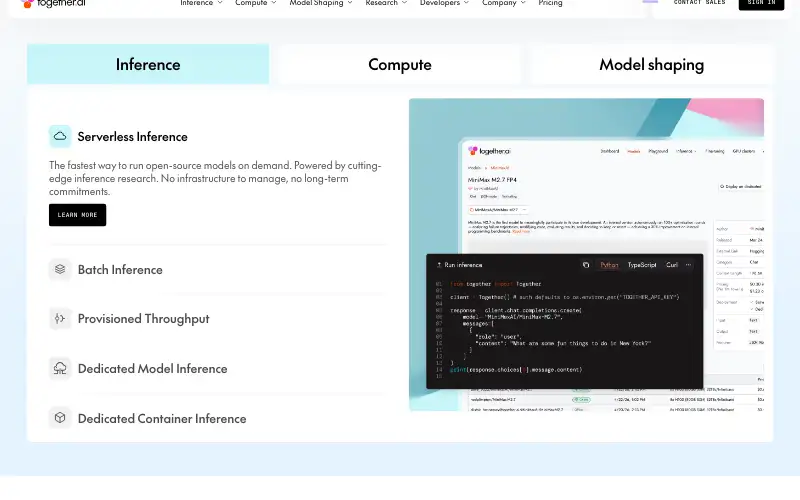 Screenshot of together.ai, further down the homepage