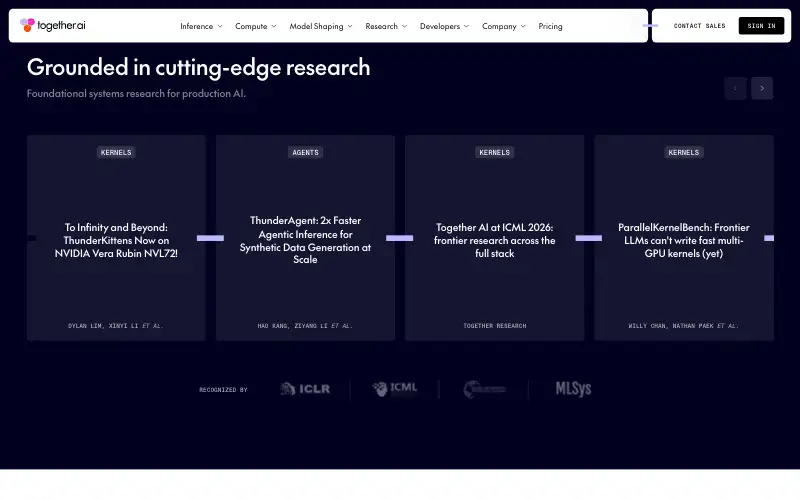 Screenshot of together.ai, further down the homepage
