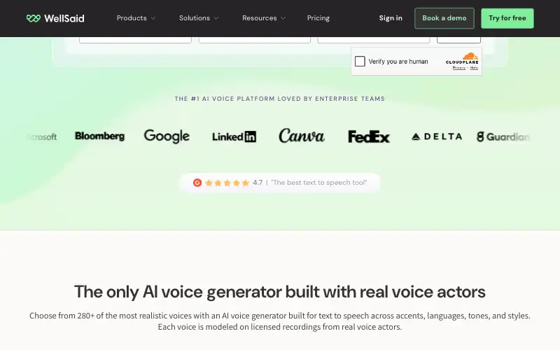 Screenshot of wellsaid.io, further down the homepage
