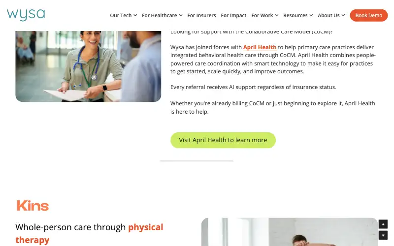 Screenshot of wysa.com, further down the homepage