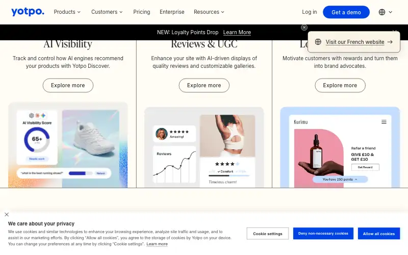 Screenshot of yotpo.com, further down the homepage