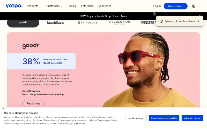 Screenshot of yotpo.com, further down the homepage