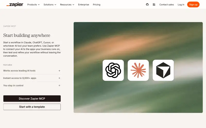 Screenshot of zapier.com, further down the homepage